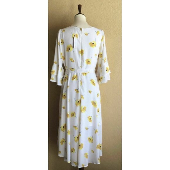 Chelsea28 Womens White Floral Chiffon Faux Wrap Belted Midi Dress Size M - Picture 10 of 10